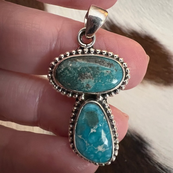 ❤️ White Water Turquoise Sterling Navajo Style 2 Stone Pendant 1.54”L - 5.8 Gram - Picture 8 of 13